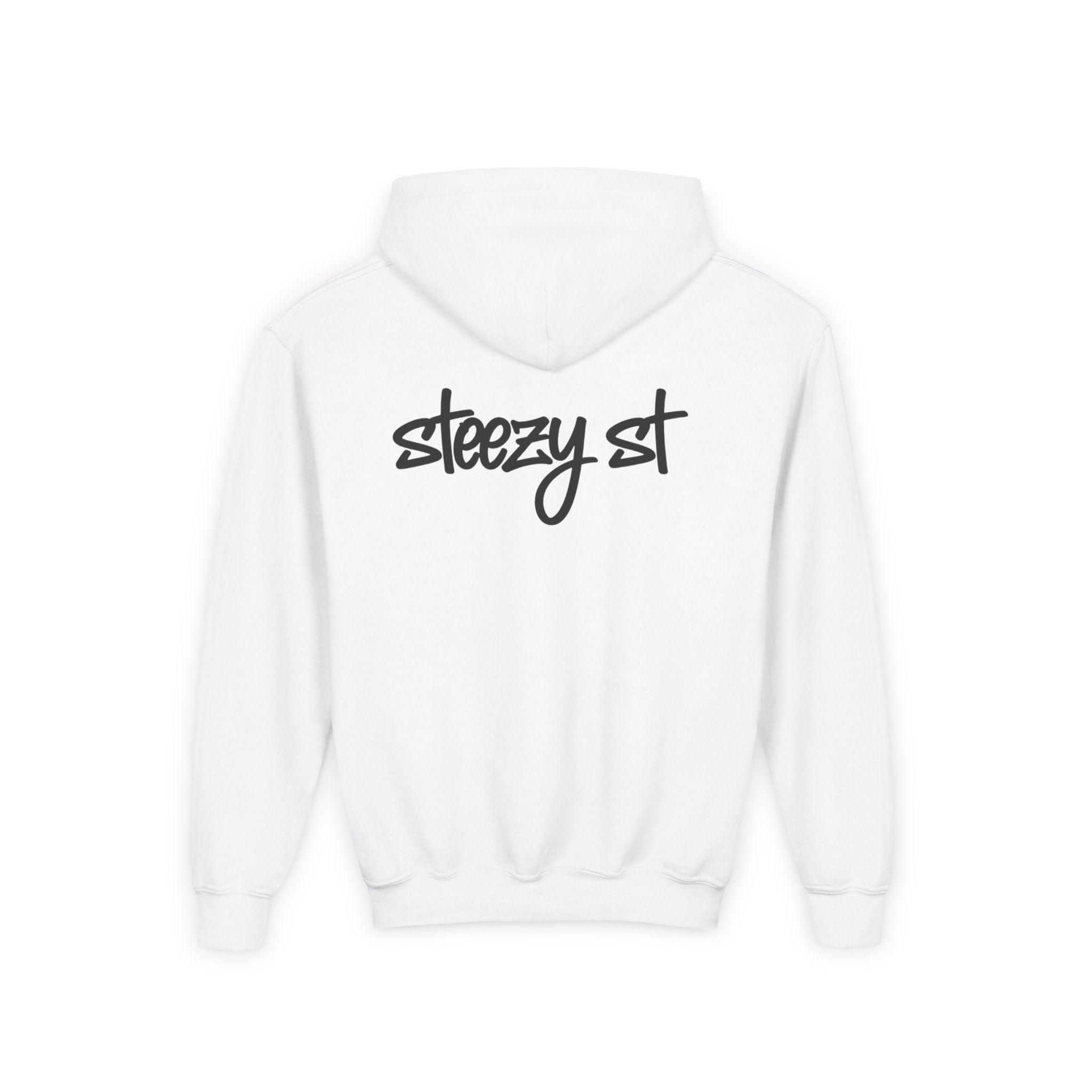 Youth Hoodie — "I  hot moms" Front with Steezy St Script Back