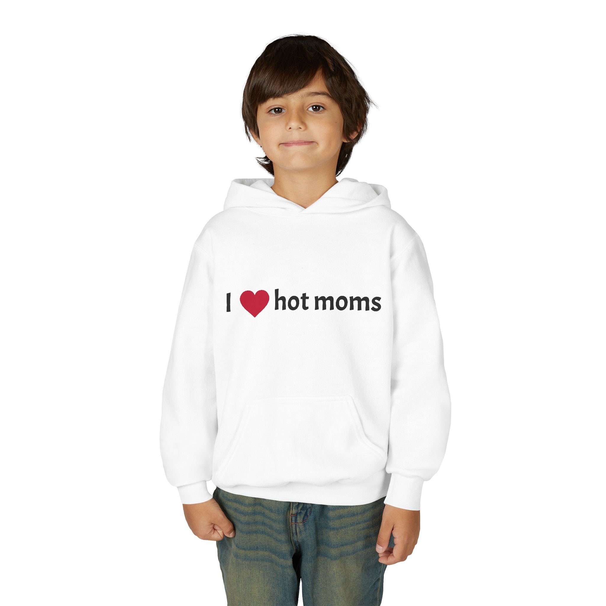 Youth Hoodie — "I  hot moms" Front with Steezy St Script Back