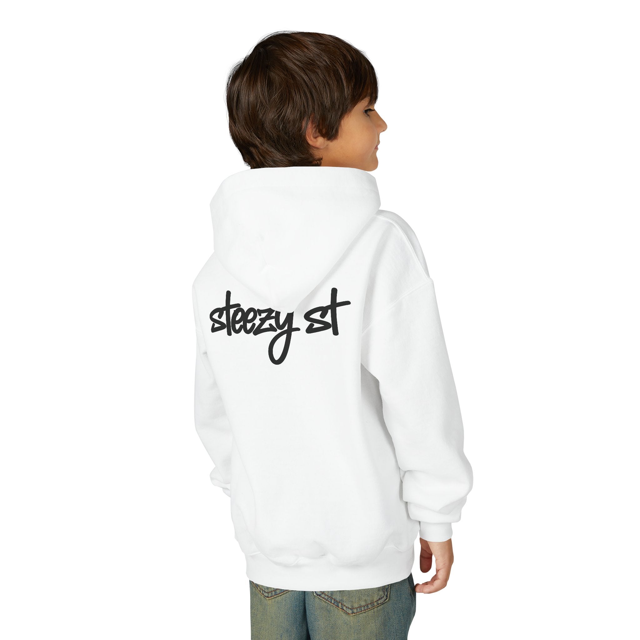 Youth Hoodie — "I  hot moms" Front with Steezy St Script Back